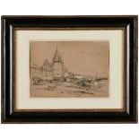 Bleistiftzeichnung, weiß gehöht Hubert Clerget 1818 Dijon - 1899 Saint Denis "Blick auf Frankfurt"