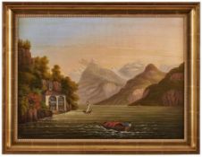 Gemälde Landschaftsmaler 19. Jh. "Blick auf die Tellskapelle am Vierwaldstättersee" Öl/Lwd., 37 x 50