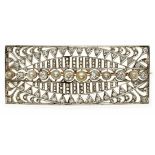 Gr. Art-Deco-Brosche um 1900 Silber auf GG, längs rechteckige Ornamental- Fassung mit Altschliff-