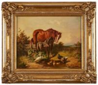 Gemälde Adolf van de Venne 1828 Wien - 1911 Schweinfurt Österr. Pferde-. u. Genremaler. "Pferd mit
