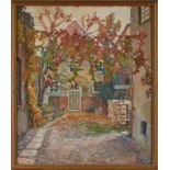 Gouache Anatolij Dmitrievic Kajgorodov 1878 St. Petersburg - 1945 Mondsee "Herbstliche Hofansicht"