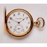 Herrentaschenuhr/ Savonette IWC Schaffhausen in 14 K GG, Schweiz um 1900. Guillochiertes Gehäuse mit