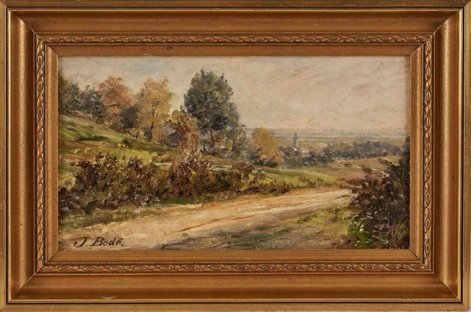 Gemälde Johannes Daniel Bode 1853 Offenbach - 1925 Frankfurt "Auf dem Wege von dem große Lohe nahe