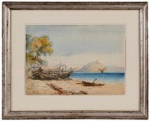 Aquarell Hermann Corrodi 1844 Frascati - 1905 Rom "Reina - Ischia mit Blick auf Castello