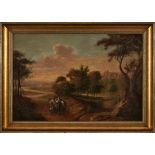 Gemälde Genremaler um 1800 "Flusslandschaft mit Personenstaffage" Öl/Lwd. auf Platte, 50 x 73,5 cm