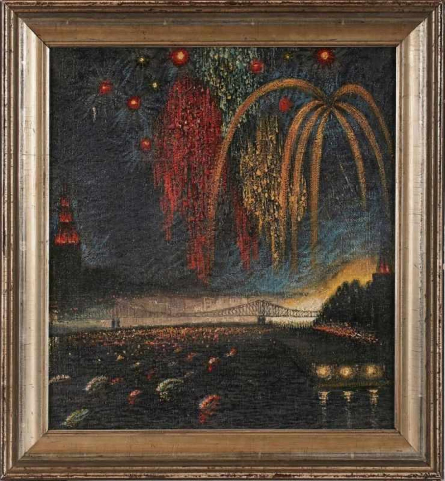 Gemälde Vedutenmaler um 1920 "Mainbeleuchtung / Feuerwerk" Öl/Lwd., 42 x 38,5 cm
