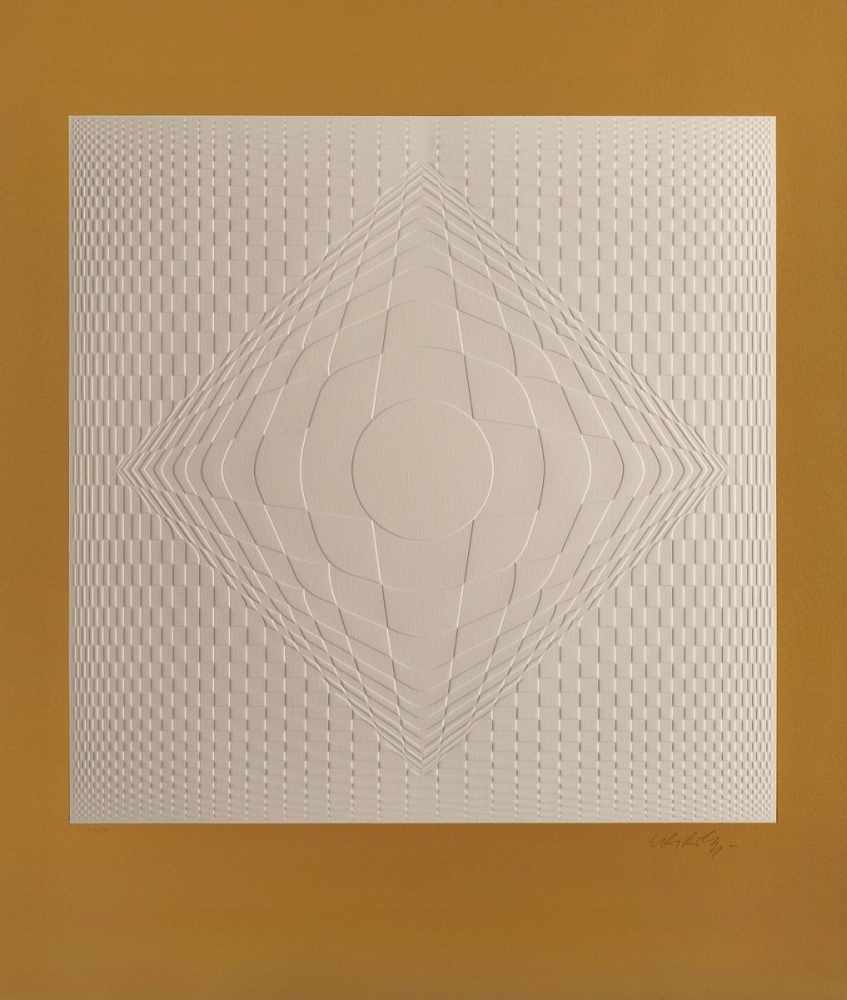Prägedruck u. Seriegrafie Victor Vasarely 1906 Pécs - 1997 Paris "Geometrische Komposition" u. re.