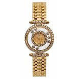 Damenarmbanduhr Happy Diamond, Chopard Genève 18 kt GG, goldenes Zifferblatt und Zeiger, 2