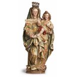Madonna mit Kind, Barock, Spanien 17. Jh. Lindenholz, vollrd. geschnitzt, farbig gefasst u.