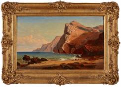 Gemälde Landschaftsmaler 19. Jh. "Der Golf von La Spezia mit Castello Portovenere" um 1860 Öl/