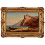 Gemälde Landschaftsmaler 19. Jh. "Der Golf von La Spezia mit Castello Portovenere" um 1860 Öl/