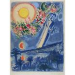 Marc Chagall Witebsk 1887 - 1985 Saint-Paul-de-Vence Fiancés dans le Ciel de Nice. Farb.