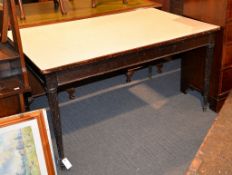 A stained pine kitchen table base, 19th century with a later formica top