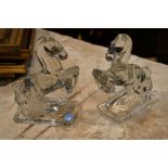 A pair of moulded glass models of rearing horses, 20th century