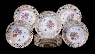 Twelve Meissen dessert plates, late 19th century