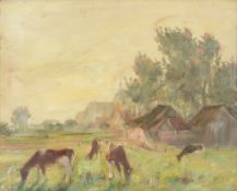 Franz Delaforgue Cattle in a landscape Oil on board Signed, lower right Image Franz Delaforgue