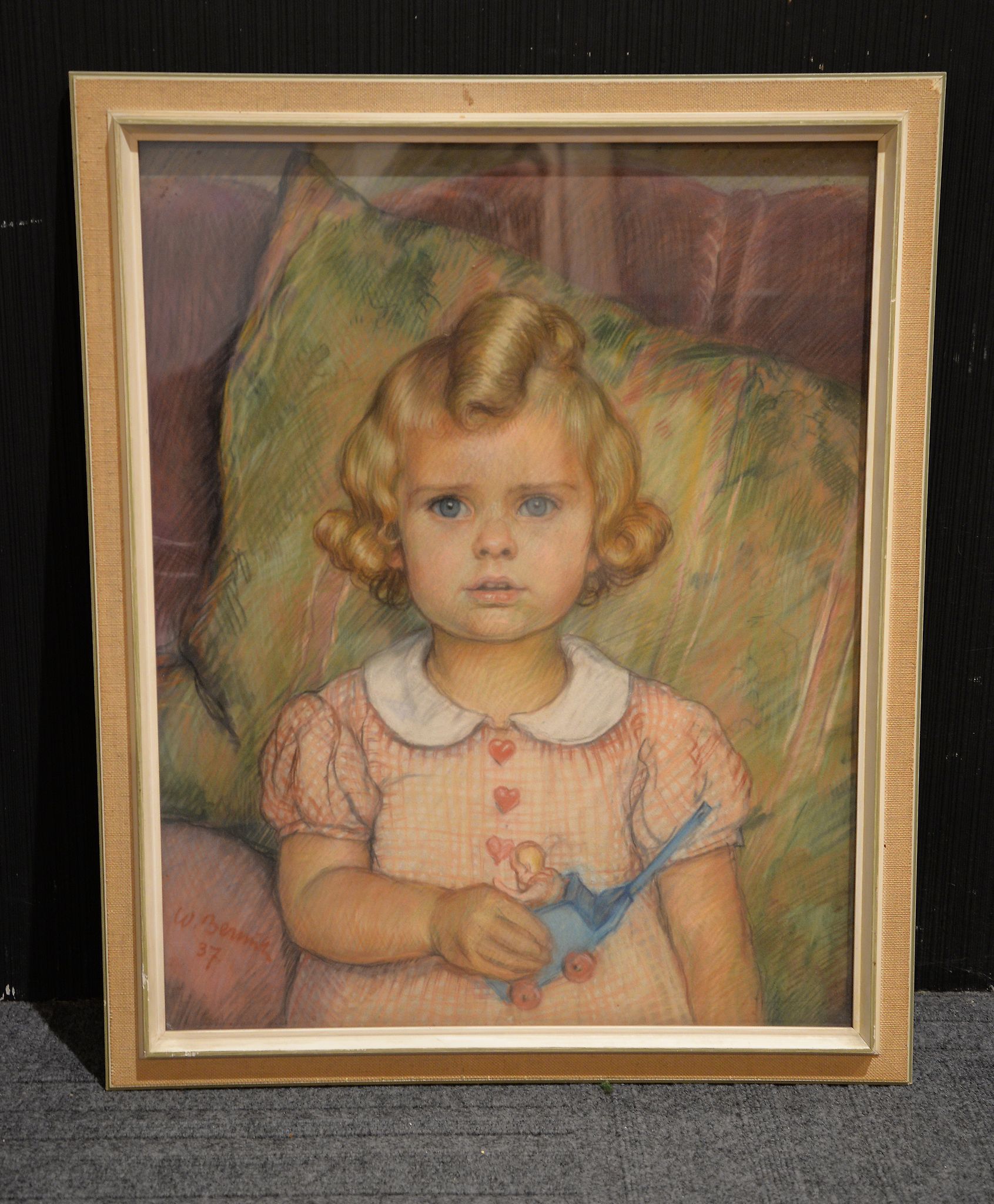 Walter Bernuth Portrait of a girl with toy Pastel Signed and dated 37