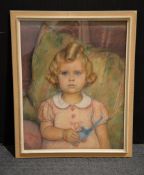 Walter Bernuth Portrait of a girl with toy Pastel Signed and dated 37