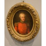 British School Portrait of a military officer Oil on board Oval 25 x 19cm