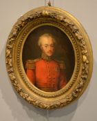 British School Portrait of a military officer Oil on board Oval 25 x 19cm