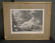 A soft-ground etching of a recumbent female nude after Henri Fantin-Latour
