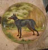 A Minton pottery charger painted with a Manchester terrier, signed and dated W A