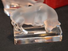 A modern Lalique frosted glass model of a Bison, etched mark