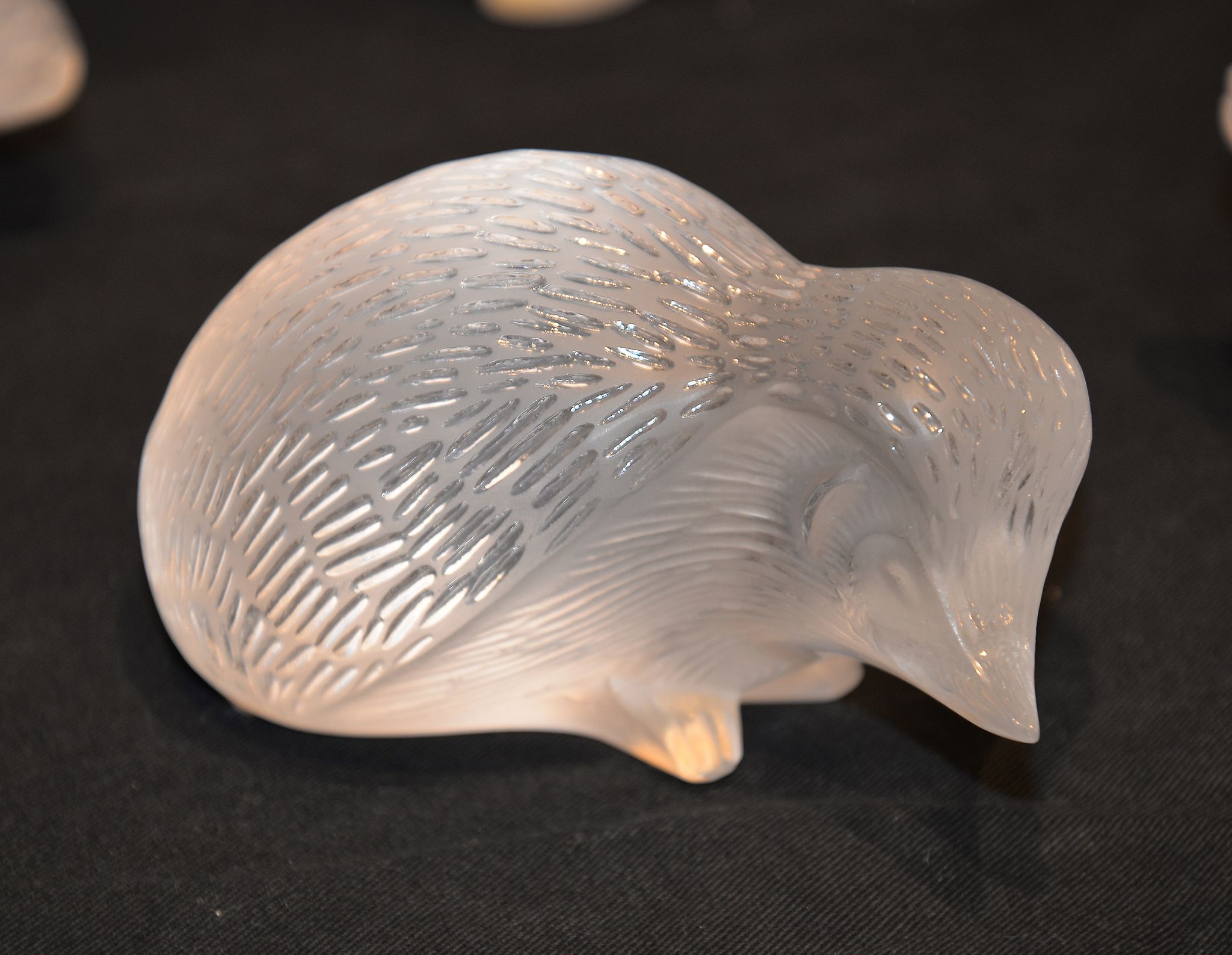 A modern Lalique frosted glass model of a hedgehog, etched mark