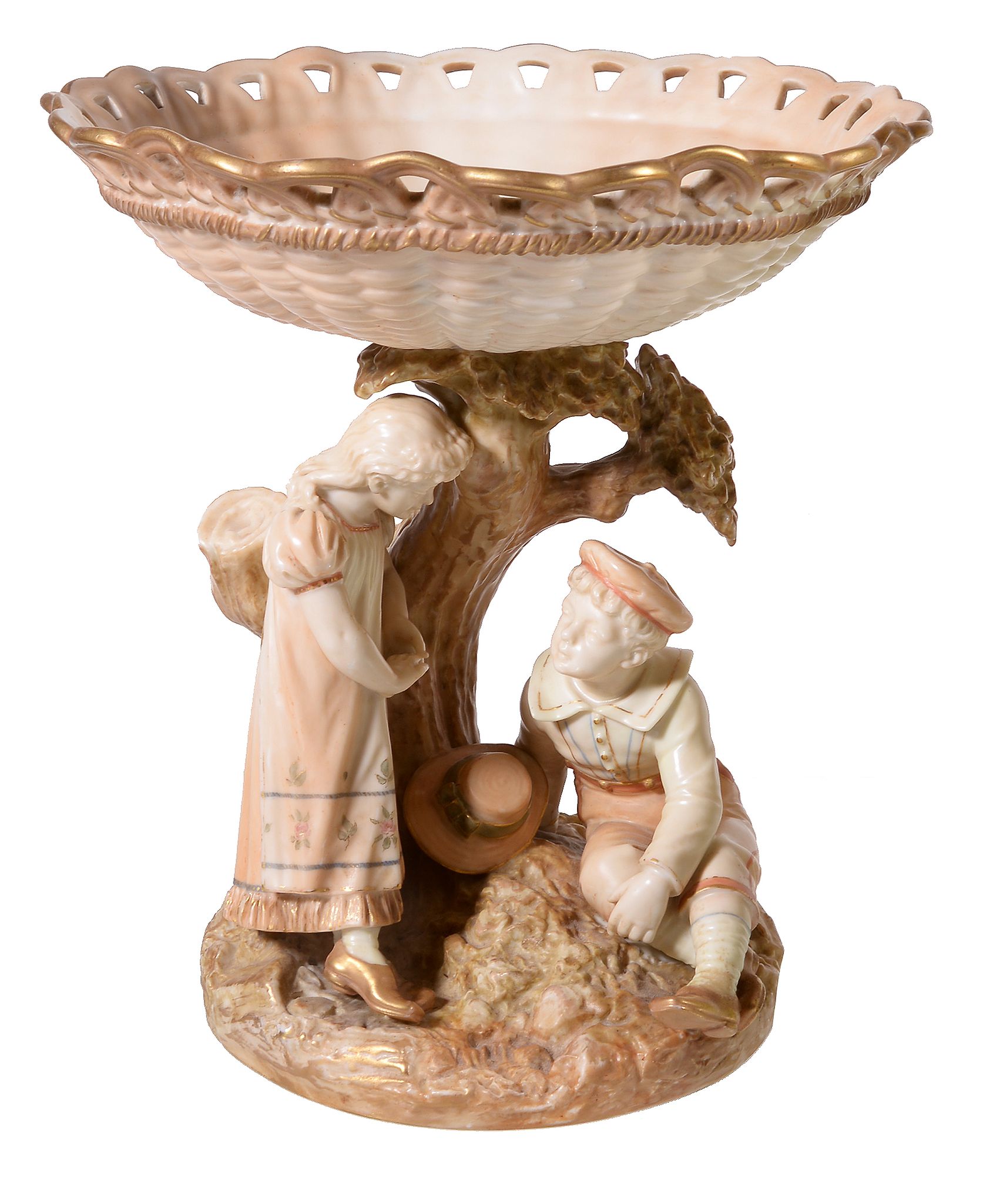 A pair of Royal Worcester double-figure comports in the manner of Kate - Image 4 of 4