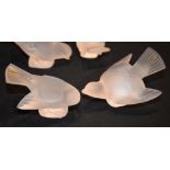 A pair of modern Lalique frosted glass models of robins, etched marks
