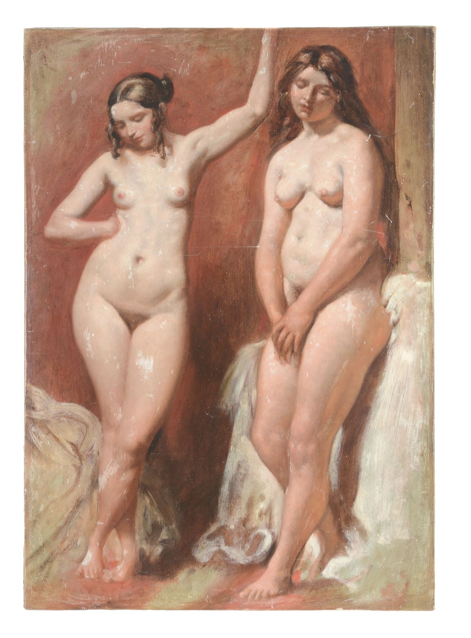 Manner of William Etty Two nude models in a studio Oil on board Manner of William Etty (1787-1849) - Image 2 of 3