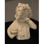 A late 19th century white marble bust of a young girl, the broken pot, 30cm high