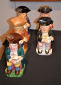 Five various Staffordshire Toby jugs, each 19th century