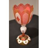 A Bohemian ruby-flashed and opaque-white overlay goblet vase