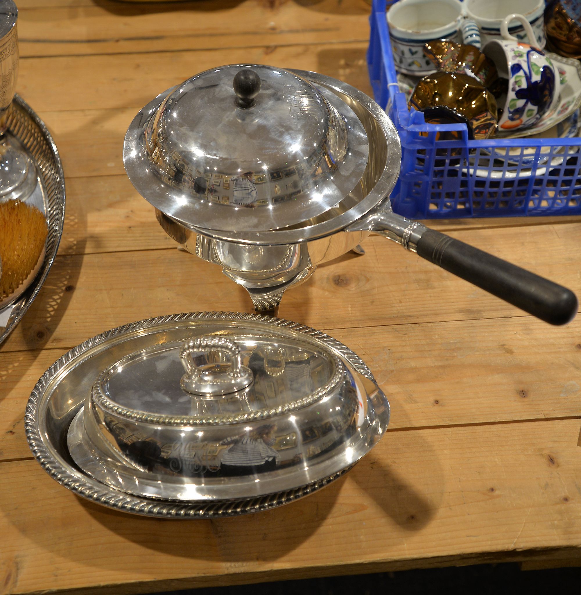 An American electro-plated chafing dish, cover and stand by Gorham.