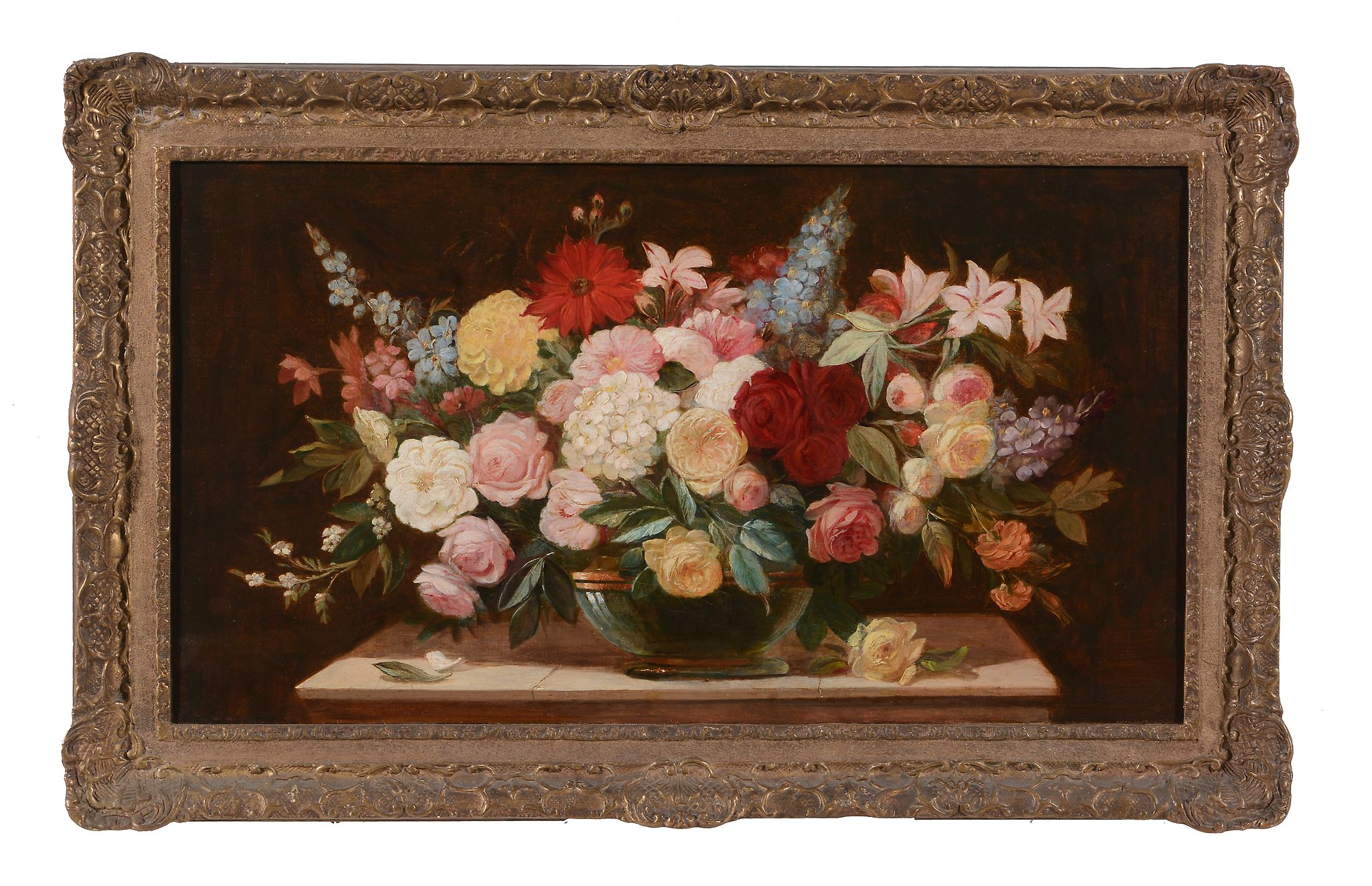 Manner of J.G. Seitz Still life of a bowl of flowers Oil on canvas 41 x 75cm - Image 2 of 3