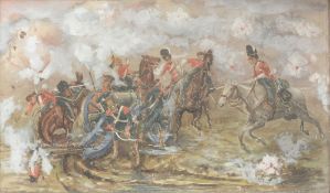 British School The charge of the Scots Greys at Waterloo Watercolour