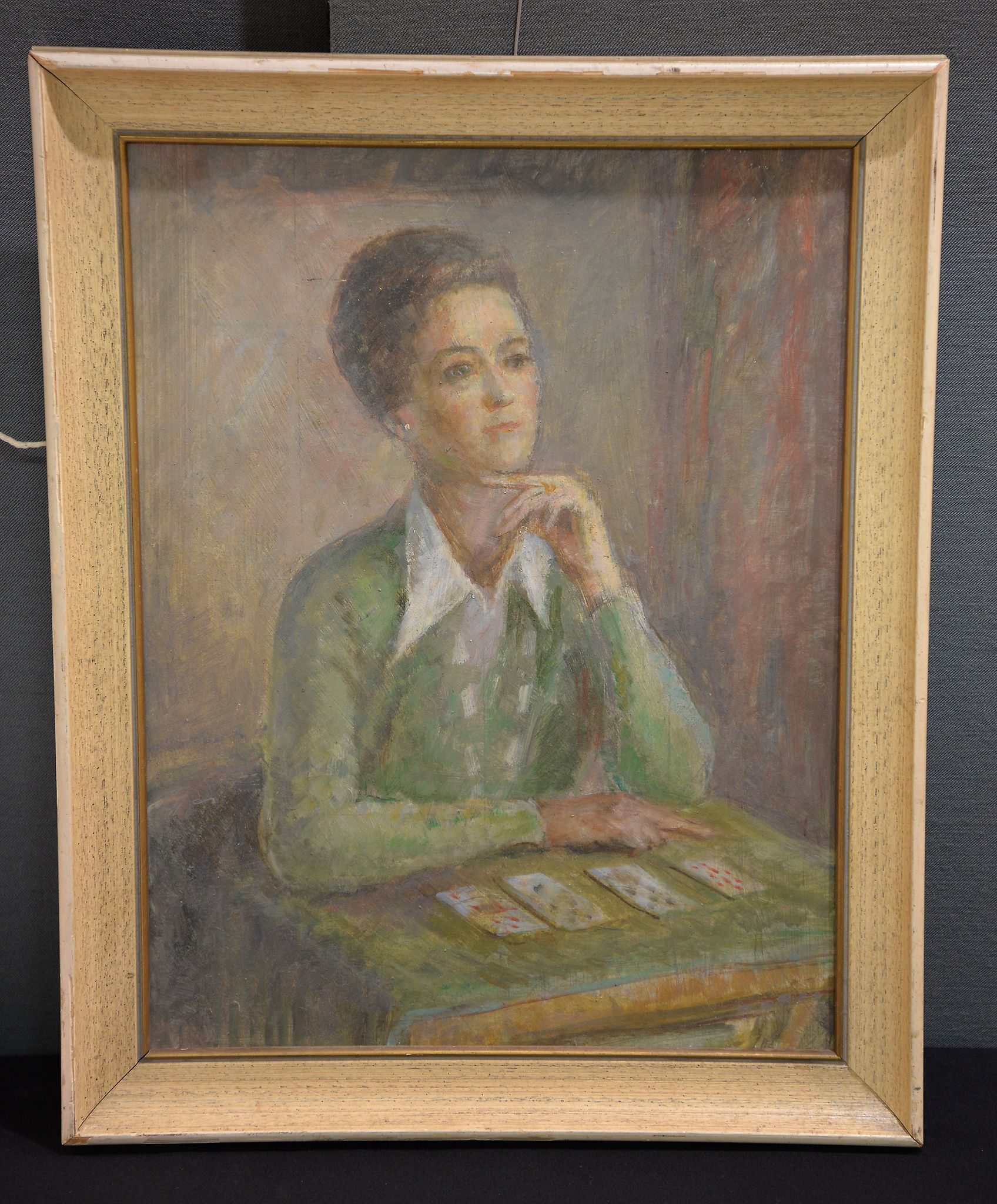 Hester McClintock Lady playing cards Oil on board 45.5 x 35.5cm Hester McClintock (1912-2015)