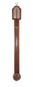 A mahogany stick barometer, with paper dial with the usual observations.