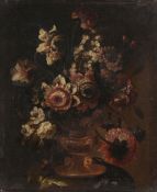 Continental School Three still lifes of flowers in a vase Oil on canvas Each 43