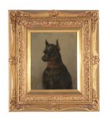 Attributed to Thomas Faed Head portrait of a Manchester terrier with a red...