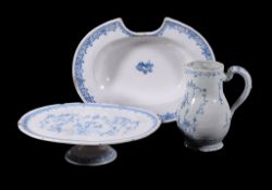 Three items of blue and white faience painted in the Berainesque manner