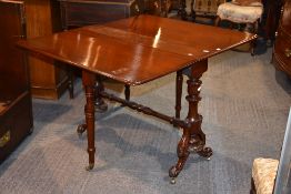 A mid-Victorian stained walnut Sutherland table, 69cm high, 105cm wide (open)