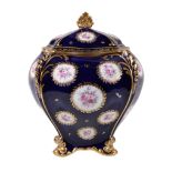 A Royal Crown Derby blue-ground square-section vase and cover