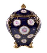 A Royal Crown Derby blue-ground square-section vase and cover