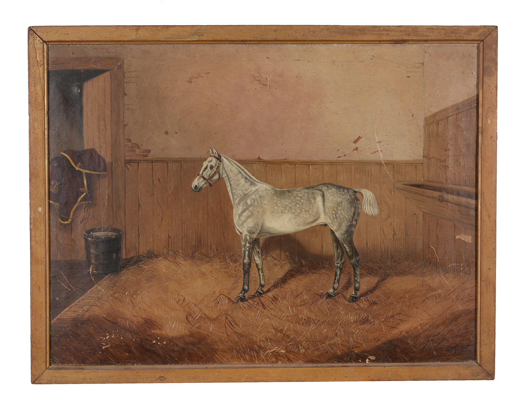 British School A hunter in a stable Oil on canvas Indistinctly signed - Image 2 of 3