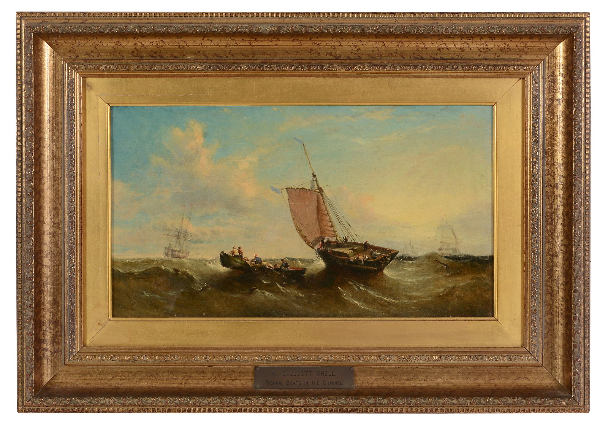 William Callcott Knell Fishing boats in the Channel Oil on canvas Signed - Image 2 of 3