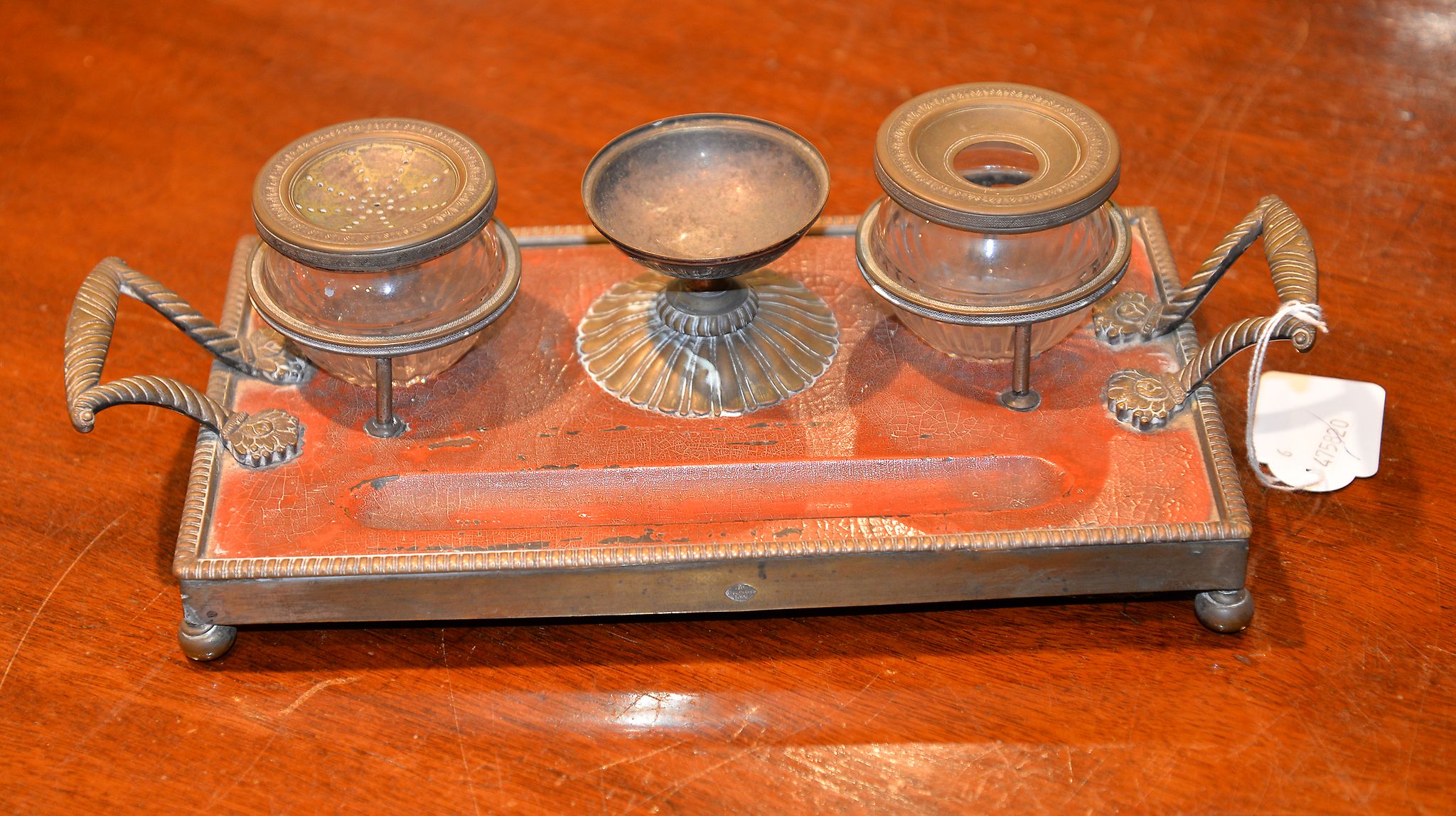 A Continental silver plated and papier mache standish, possibly Russian