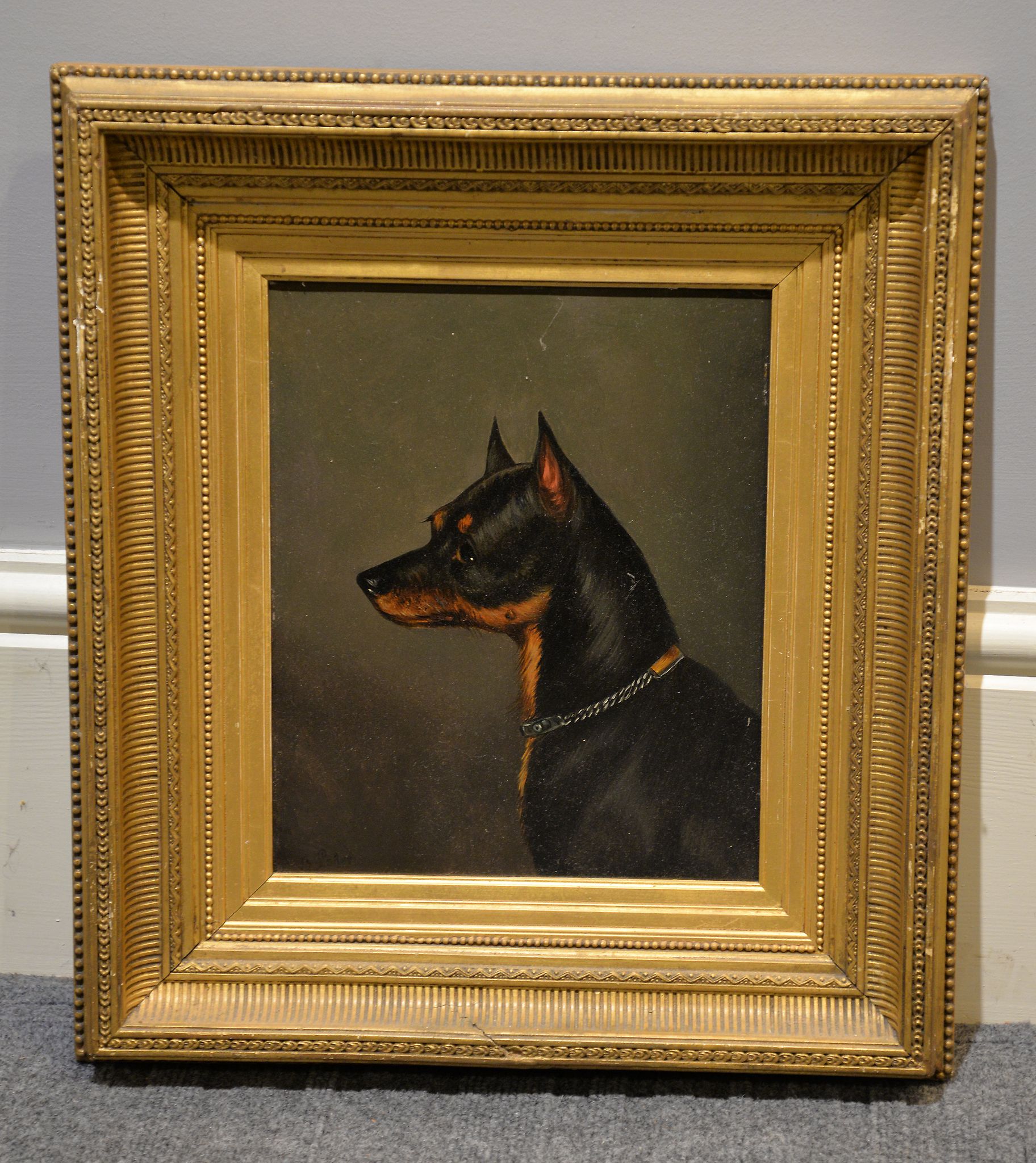 British School Head portrait of a Manchester Terrier Oil on board