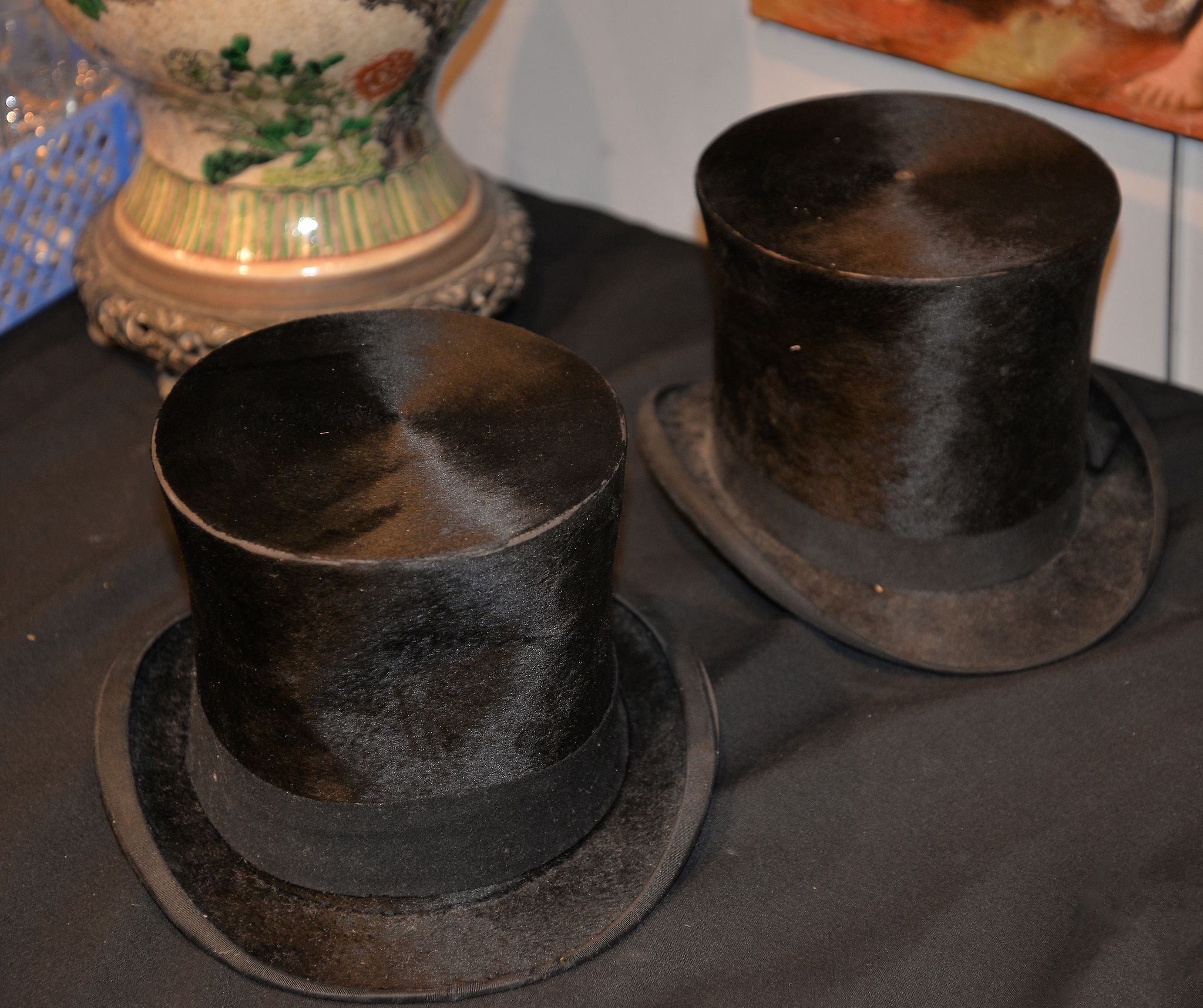 Two black top hats one by H.C Count Newbury Two black top hats one by H.C Count Newbury, the other